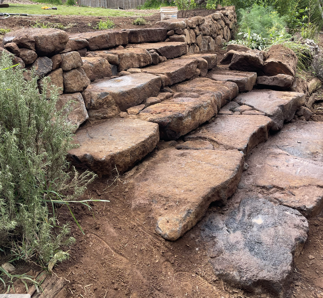 Retaining walls, steps and lovely Rock Features