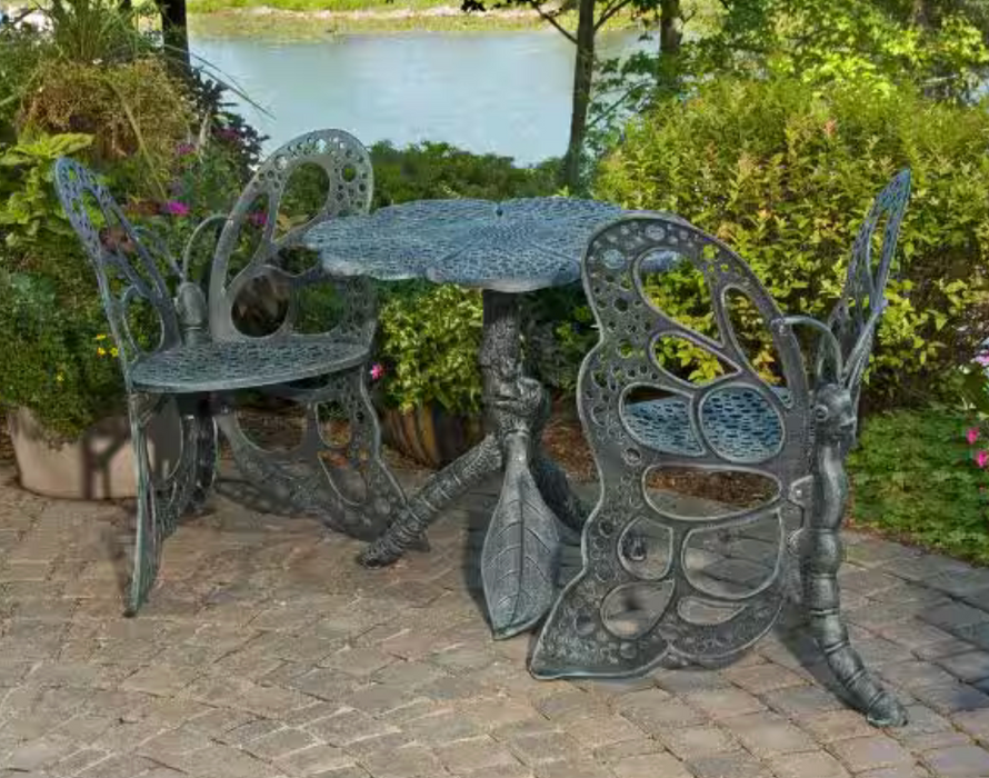 NEW! Butterfly Fairy Garden Table & Chairs Antique